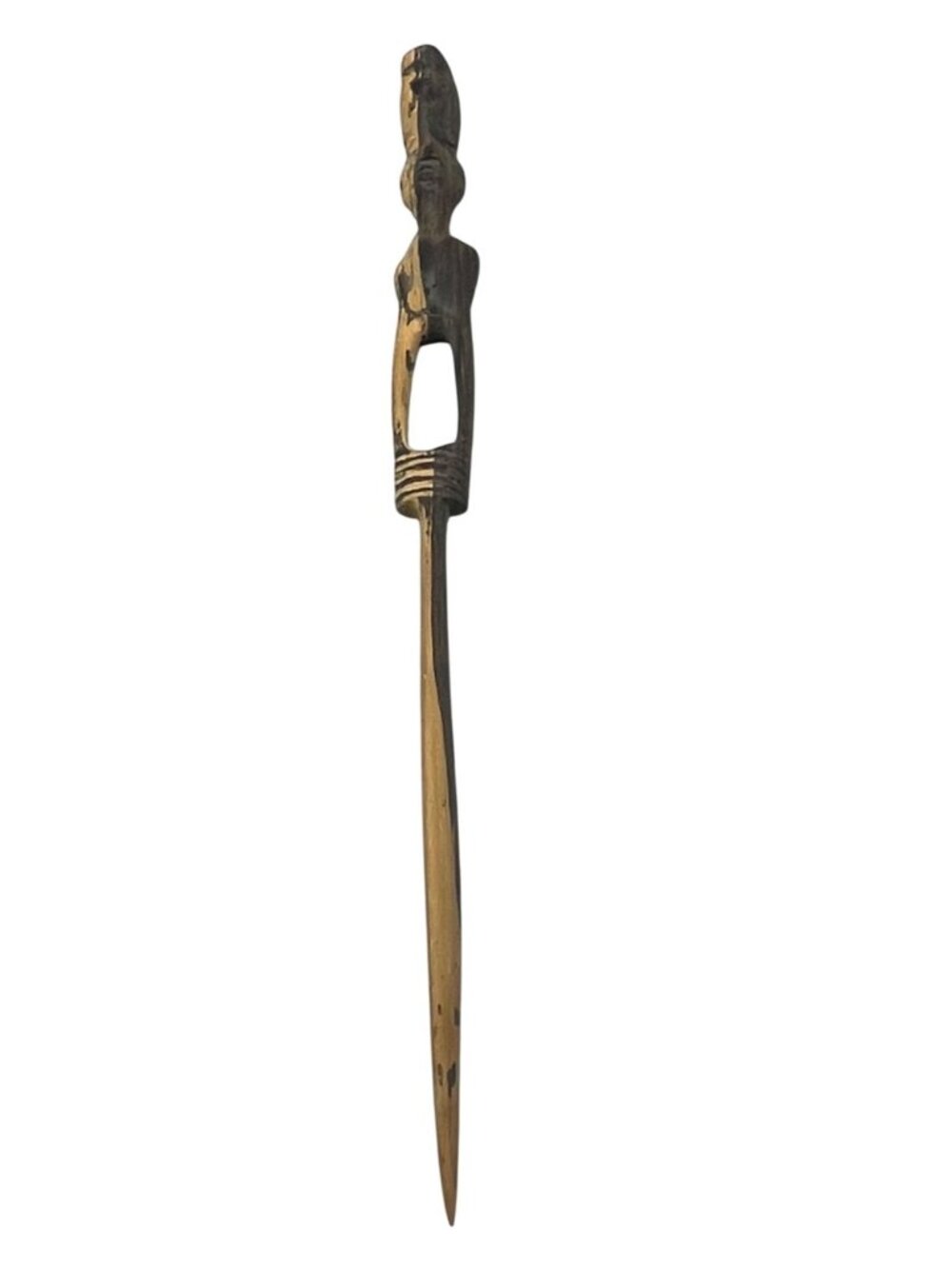 Hand-Carved Wooden African Tribal Hair Stick Unique Design Natural Artisan READ